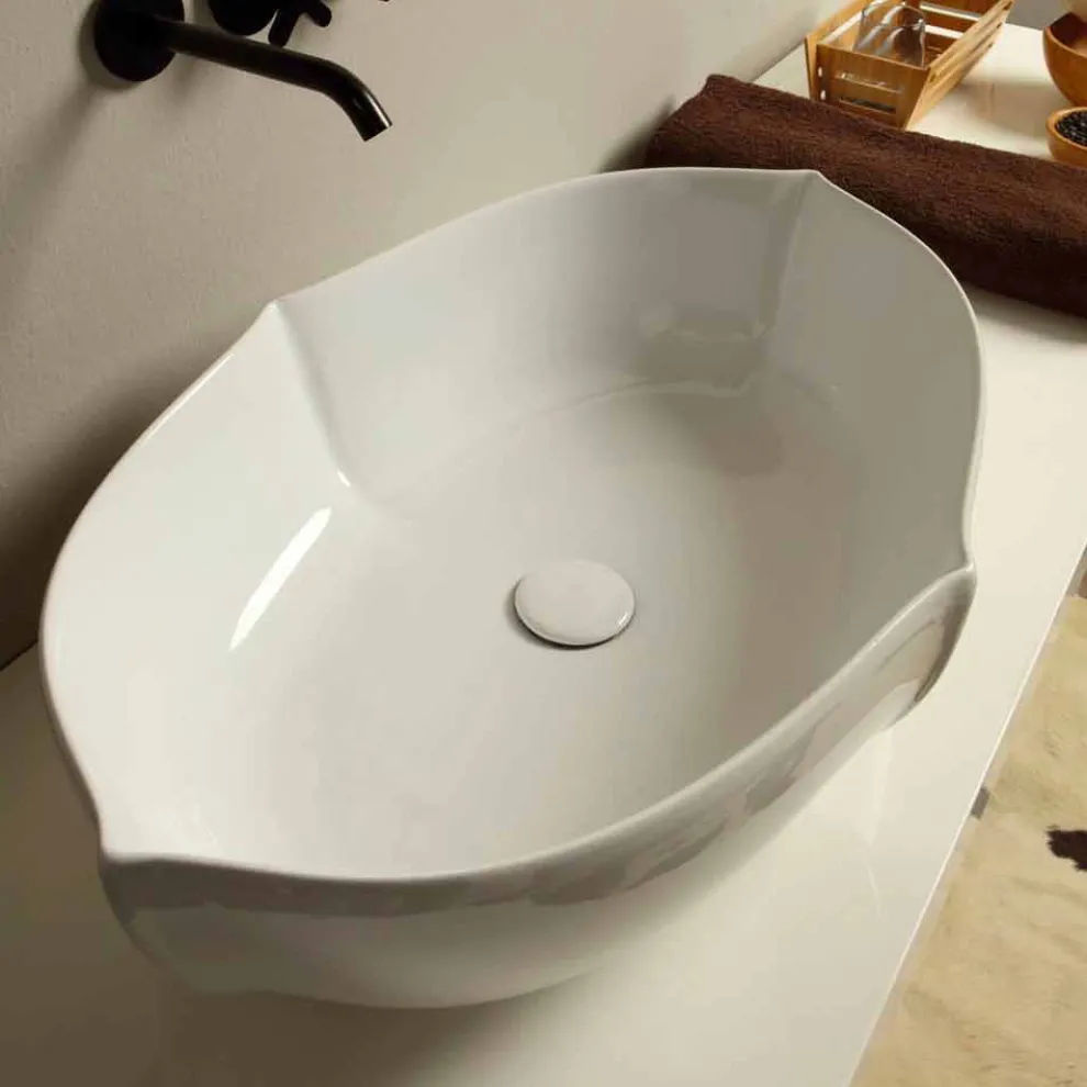 Weißes Aufstatzwaschbecken aus Keramik made in Italy Design Oscar