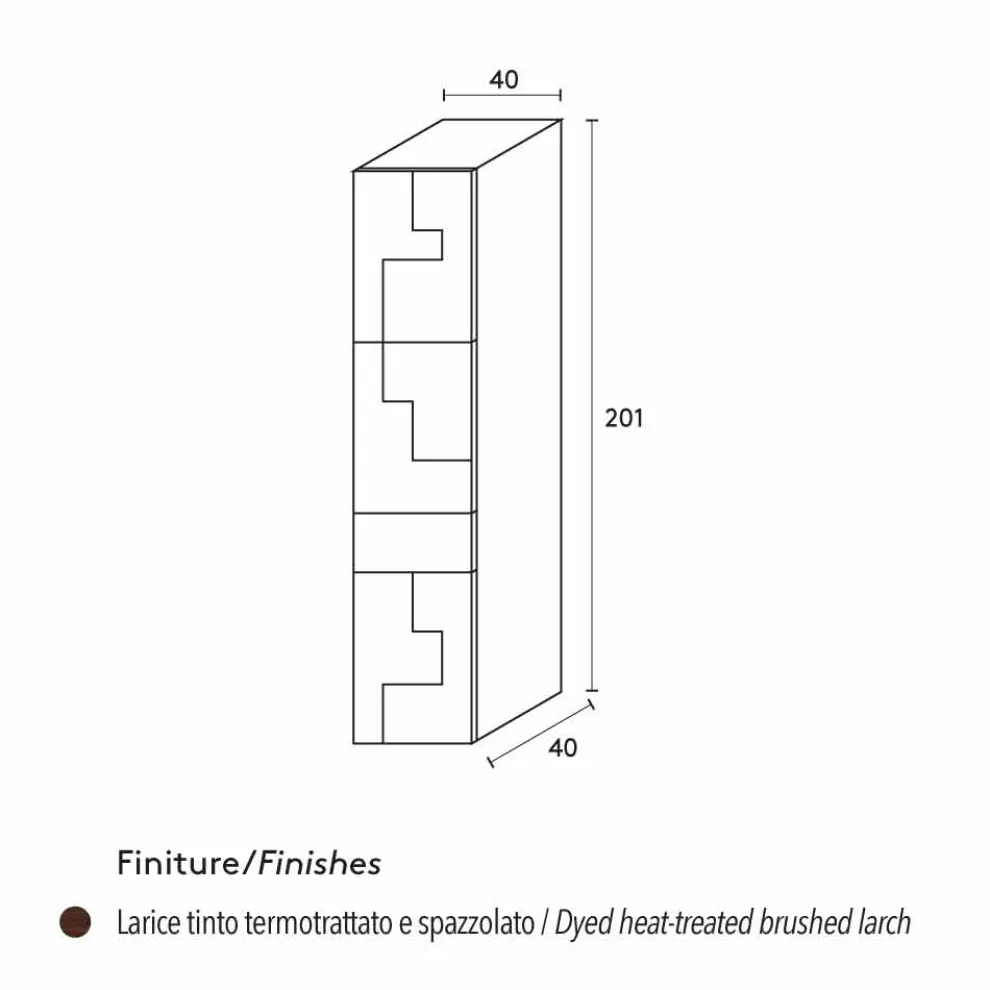 Wertvoller Hochschrank aus Thermoholz n Lärche 3 Türen und 1 Schublade