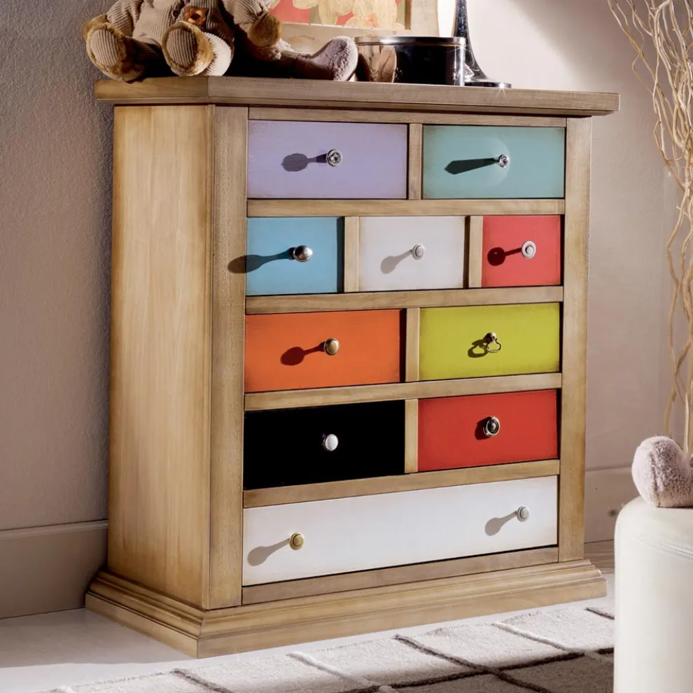 Kommode mit Schubladen in allen Farben und verschiedenen Griffen, hergestellt in Italien – Aditya