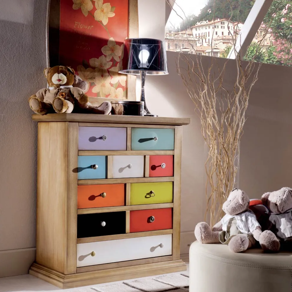 Kommode mit Schubladen in allen Farben und verschiedenen Griffen, hergestellt in Italien – Aditya