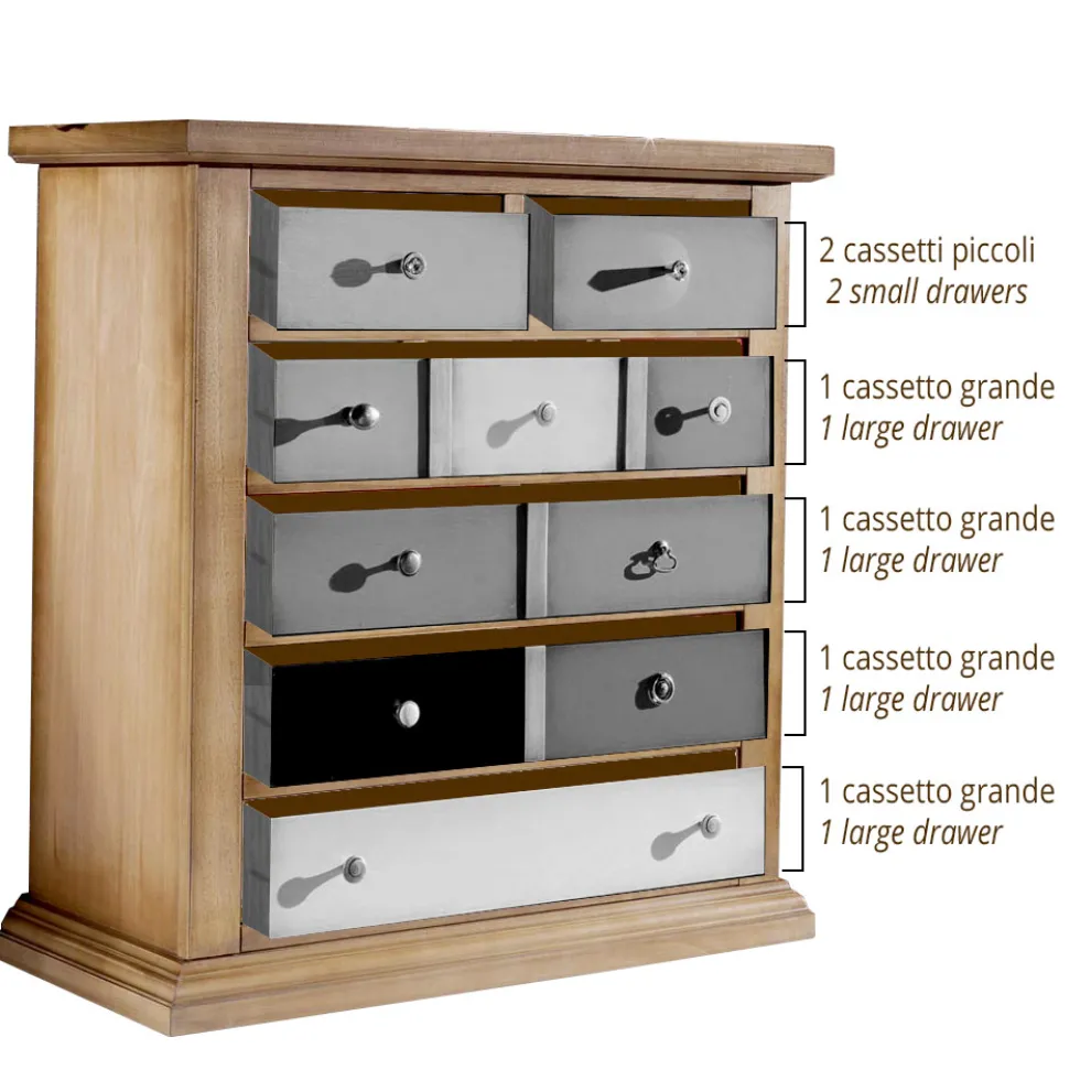 Kommode mit Schubladen in allen Farben und verschiedenen Griffen, hergestellt in Italien – Aditya