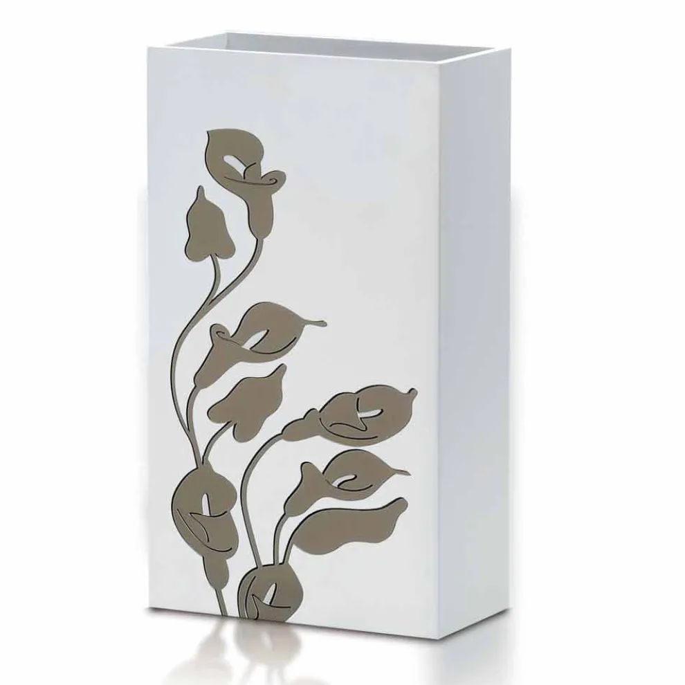 White Wood Umbrella Stand Modernes Design mit Blumendekorationen - Caracalla