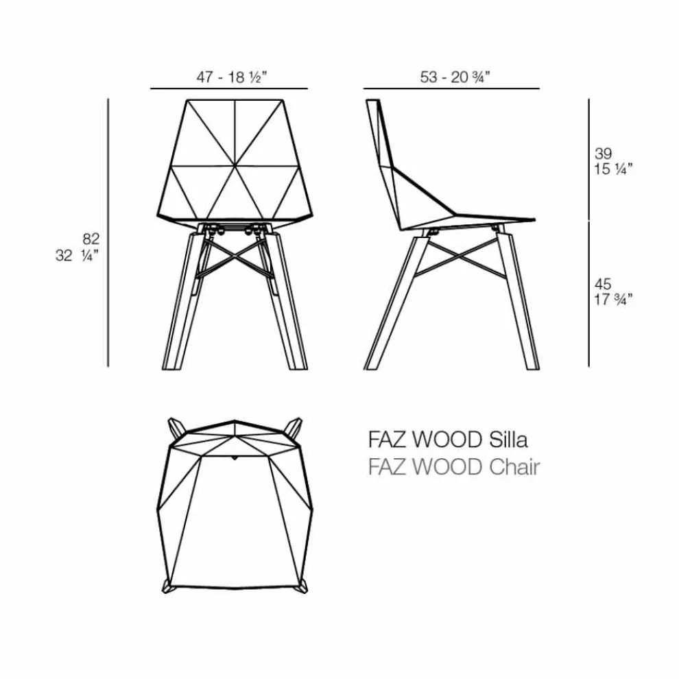 Wohn- oder Küchenstühle aus Polypropylen und Holz - Faz Wood von Vondom
