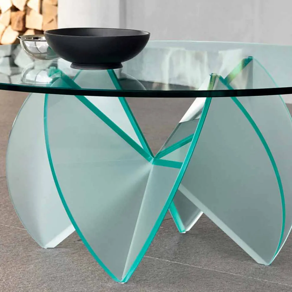 Wohnzimmer Couchtisch aus transparentem Glas mit Säurebasis 3 Größen - Fiorella