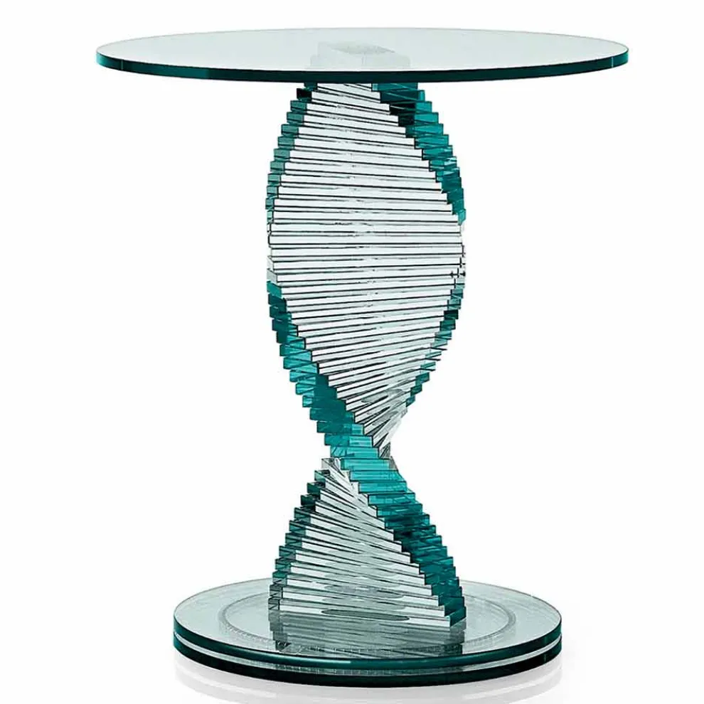 Wohnzimmer Couchtisch aus transparentem Spiralglas und drehbarer Basis - Spirulo