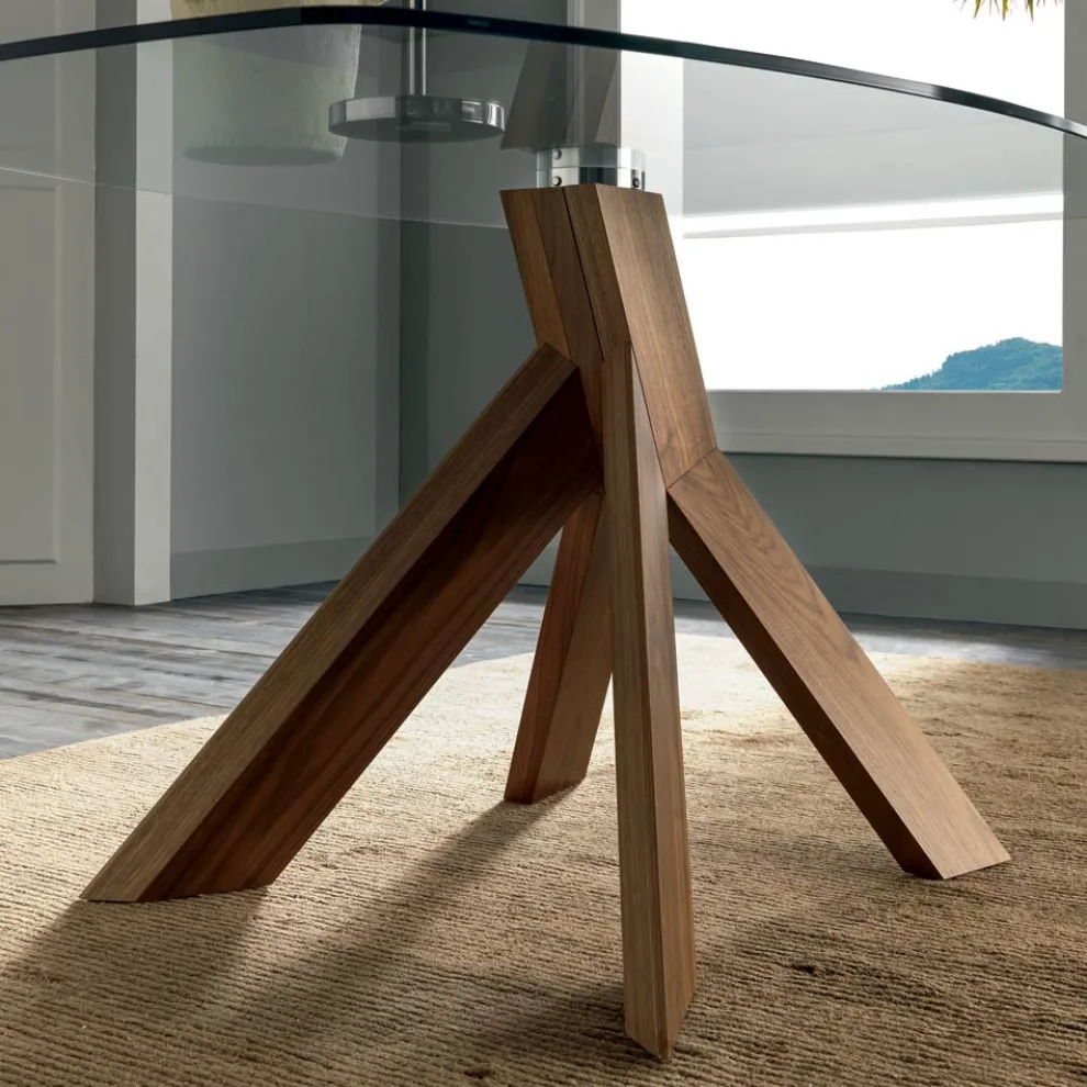 Wohnzimmer Esstisch Glasplatte und Holzbeine - Botanical