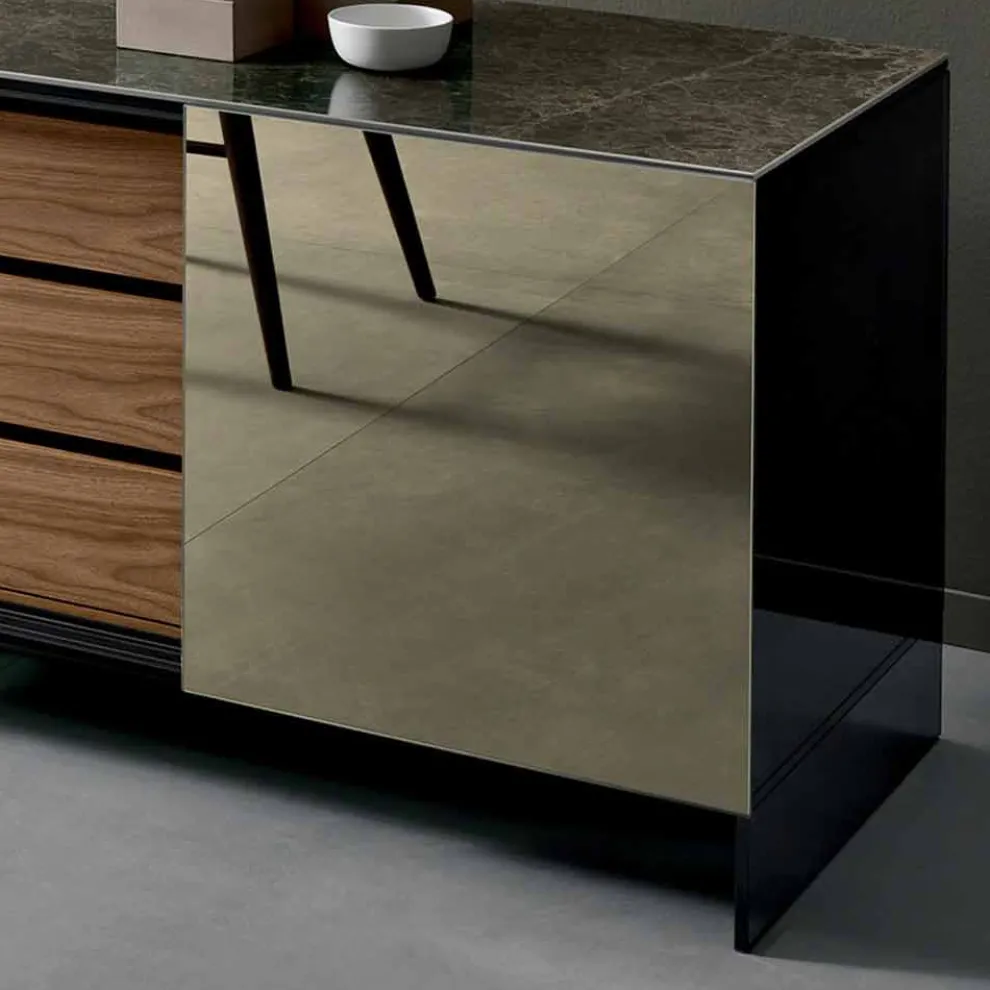 Wohnzimmer Sideboard in Smokey Glass mit Bronze Spiegeltür Made in Italy - Scocca