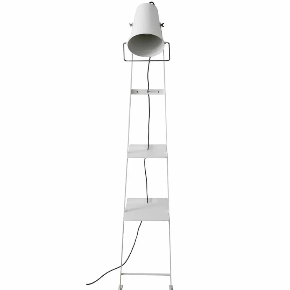 Wohnzimmer Stehlampe aus weißem oder mattschwarzem Metall mit Regalen - Butler