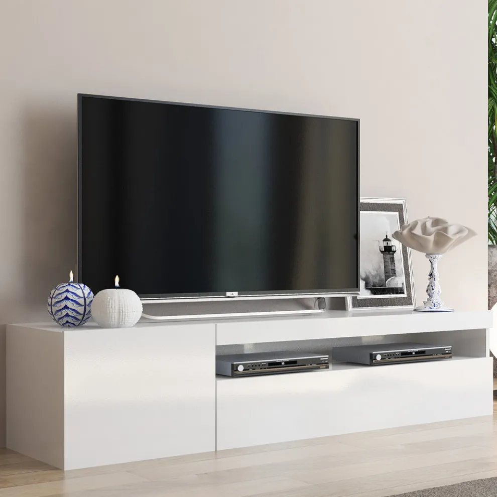 Wohnzimmer TV-Ständer aus Holz im italienischen Design mit offenem Fach - Suzana