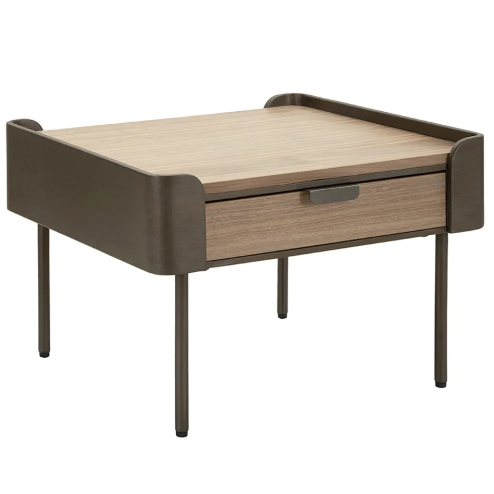 Wohnzimmer-Couchtisch aus Tannenholz und Grauguss mit 2 Schubladen - Cooper