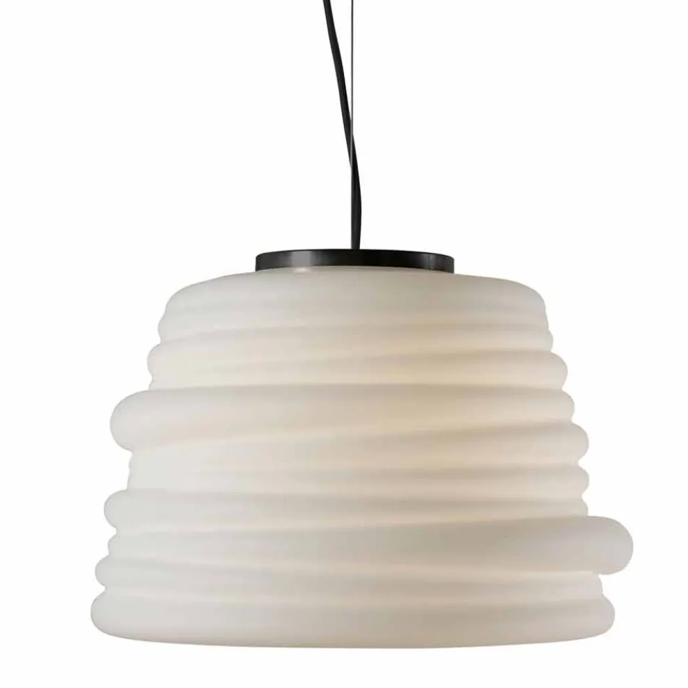 Wohnzimmer-Hängelampe aus weißem Satinglas 3 Dimensionen - weich