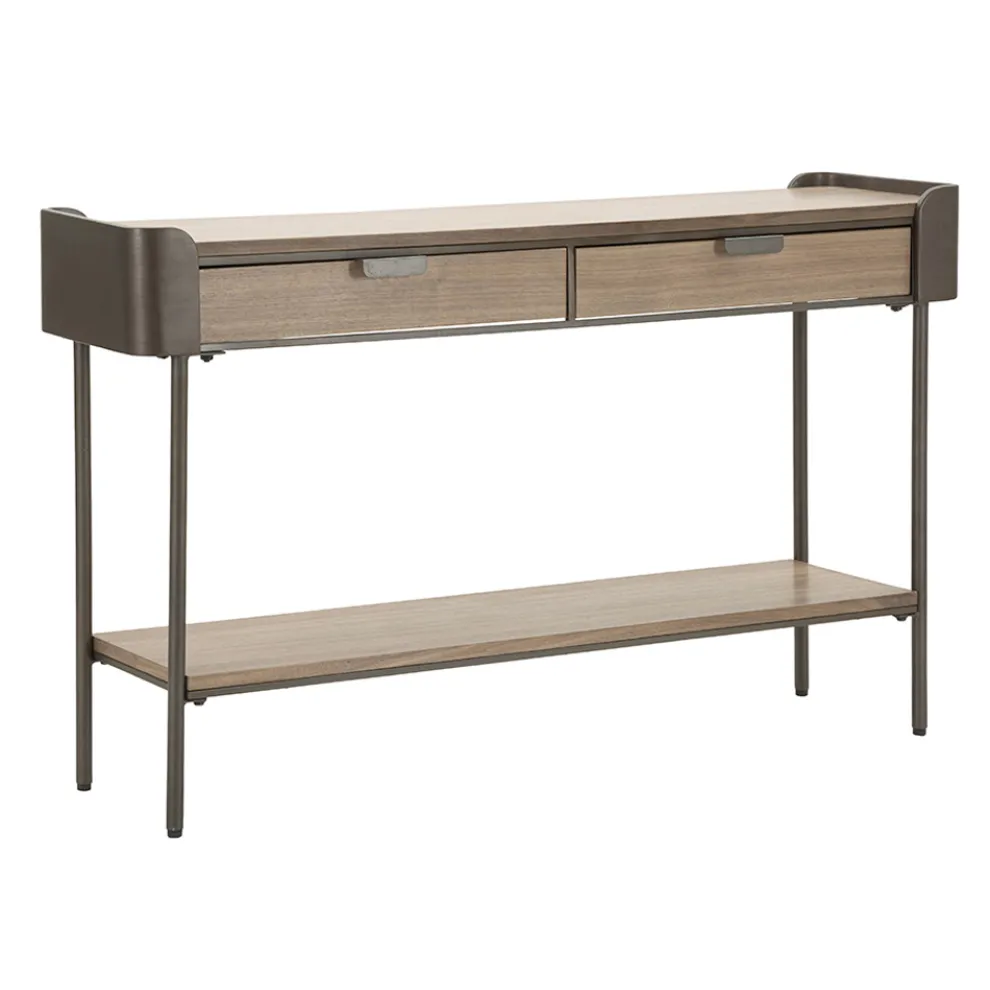 Wohnzimmerkonsole aus Tannenholz und Grauguss mit 2 Schubladen - Cooper