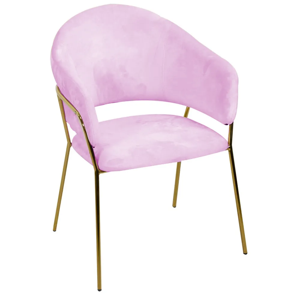 Wohnzimmersessel aus goldenem Metall und rosa Samt - Muschel