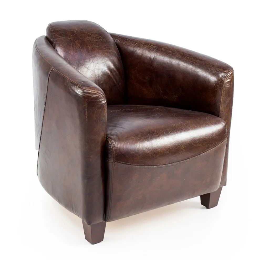 Wohnzimmersessel komplett aus Vintage-Leder mit gealterter Wirkung - Stempel