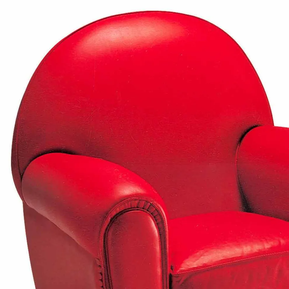 Wohnzimmersessel mit Lederbezug und Holzfüßen Made in Italy - Pegolo