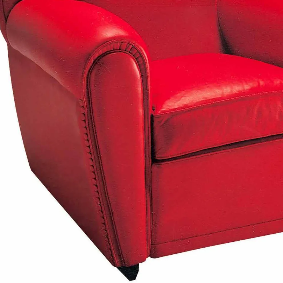 Wohnzimmersessel mit Lederbezug und Holzfüßen Made in Italy - Pegolo