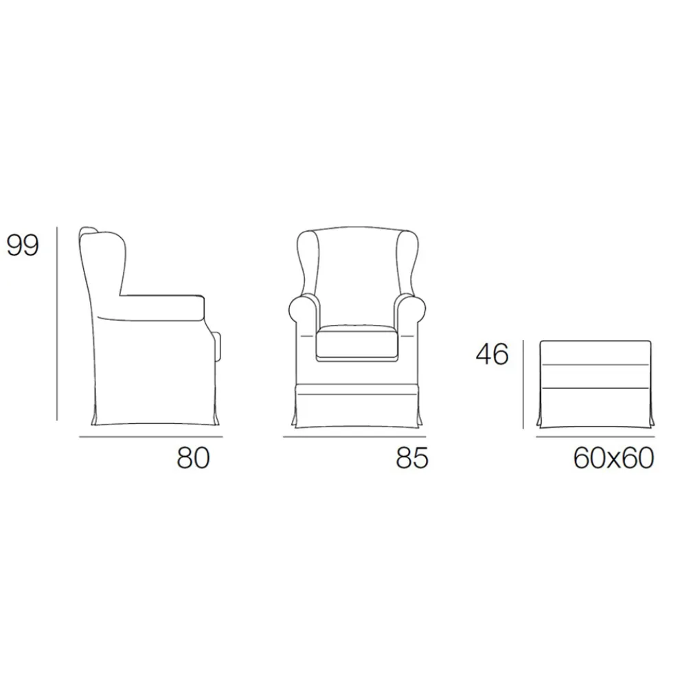 Wohnzimmersessel mit Puff aus Eschenholz Made in Italy - Ottavia