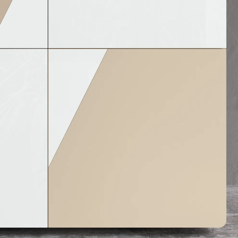 Wohnzimmer-Sideboard mit 4 Türen aus weißem Glas und Nerz-Finish, hergestellt in Italien – Eva