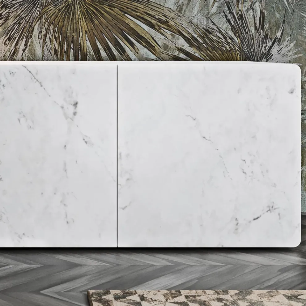 Wohnzimmer-Sideboard mit 3 Türen in Carrara-Marmor-Finish, hergestellt in Italien – Finn