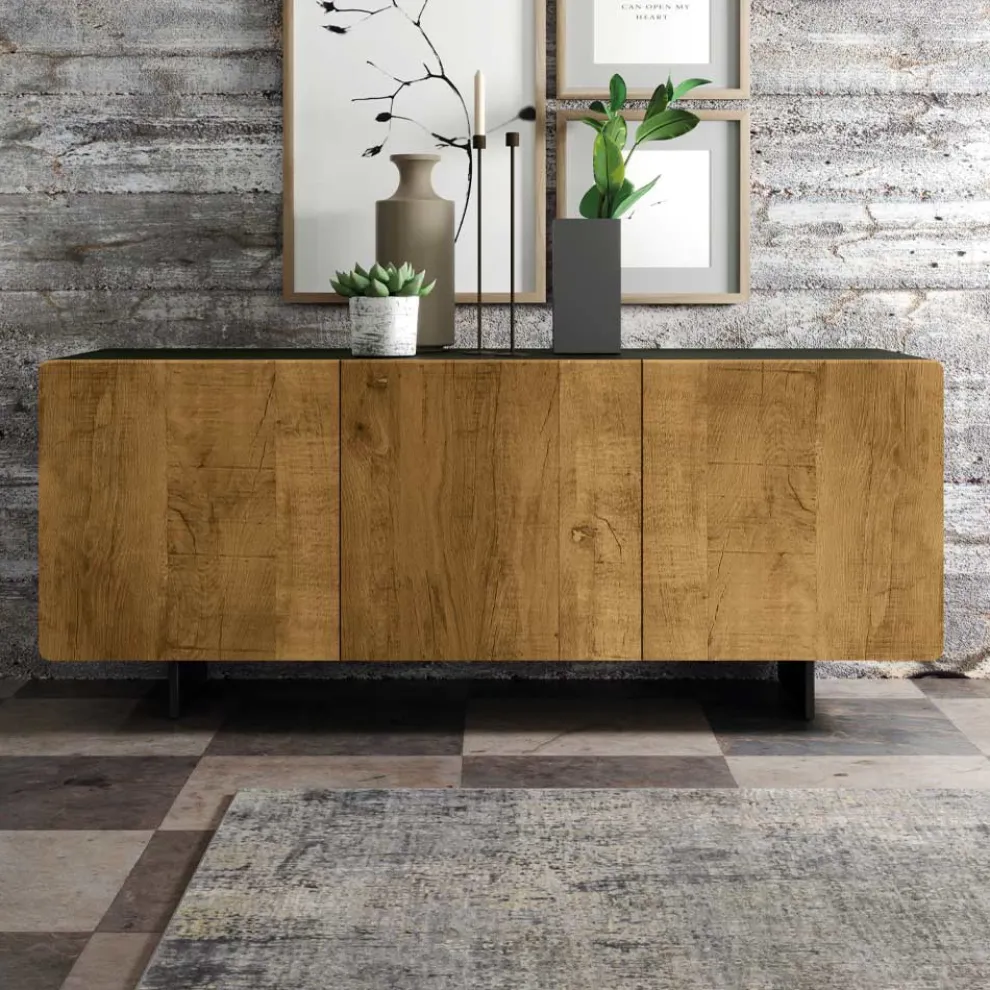 Wohnzimmer-Sideboard mit 3 Türen in geknoteter Eiche, Country-Optik, hergestellt in Italien – Arne
