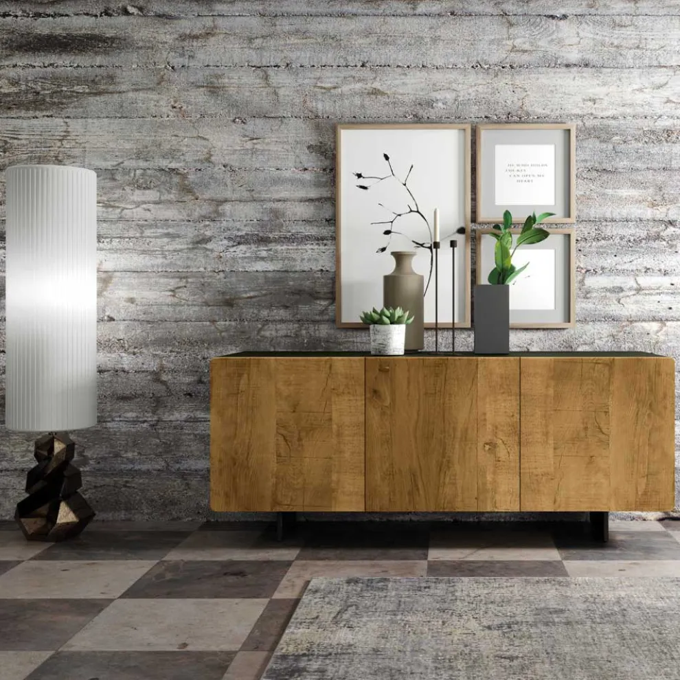 Wohnzimmer-Sideboard mit 3 Türen in geknoteter Eiche, Country-Optik, hergestellt in Italien – Arne