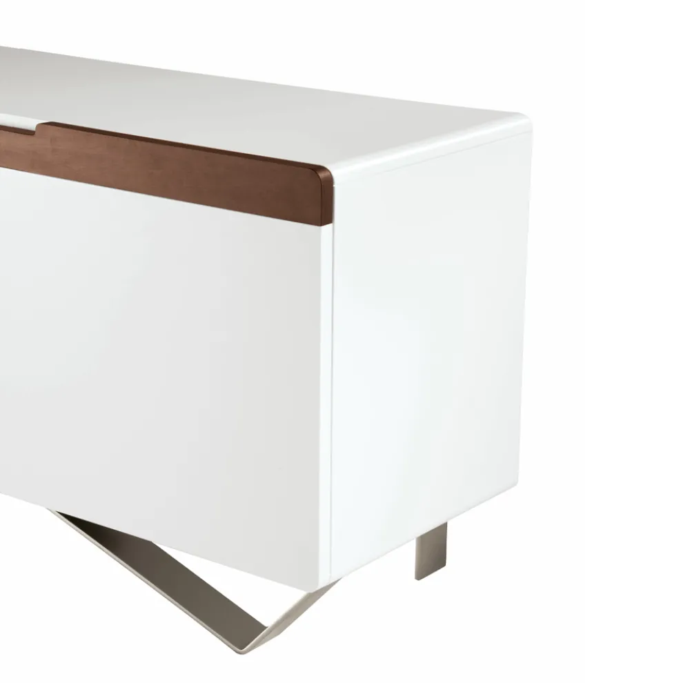 Wohnzimmer-Sideboard mit 4 Türen in Weiß und Canaletto-Finish, hergestellt in Italien – Any