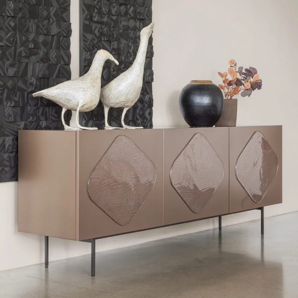 Wohnzimmer-Sideboard mit passenden Glaseinsätzen, hergestellt in Italien – Palma