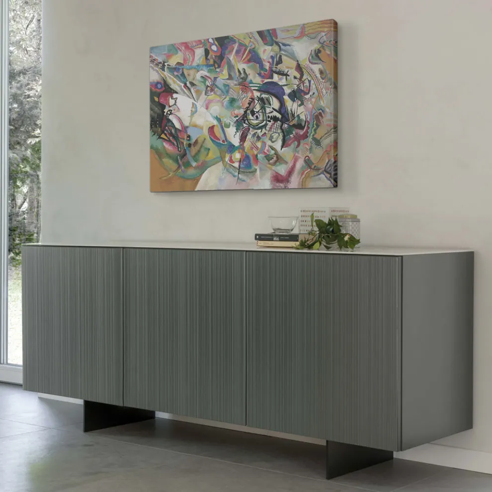 Wohnzimmer-Sideboard mit Stahlgestell und Melaminstruktur - Adriel
