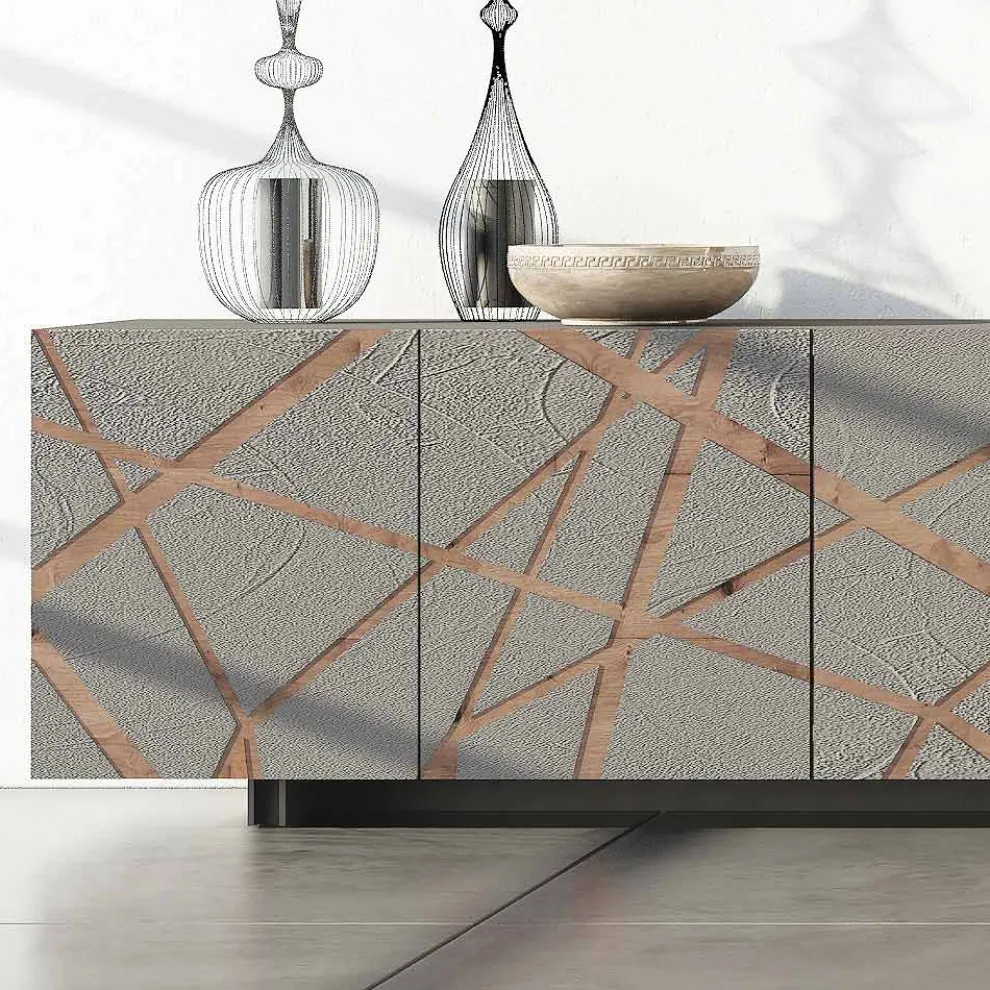 Wohnzimmer-Sideboard aus lackiertem MDF mit Flachrelief Made in Italy - Kerry