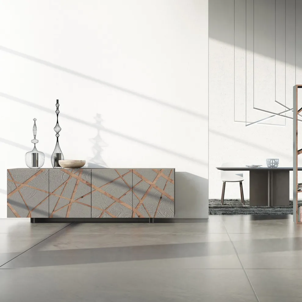 Wohnzimmer-Sideboard aus lackiertem MDF mit Flachrelief Made in Italy - Kerry