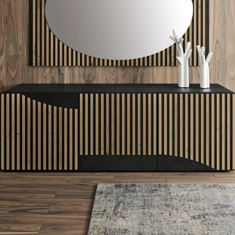 Wohnzimmer-Sideboard mit 3 Türen in nordischer Eichenoptik – Linda