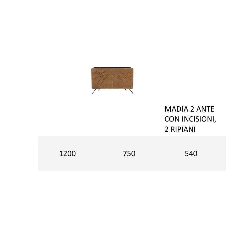 Wohnzimmer-Sideboard aus MDF mit Gravuren von 2 oder 3 Türen Made in Italy - Eleganz