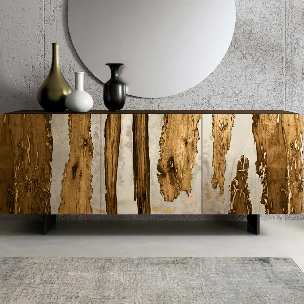 Wohnzimmer-Sideboard mit 3 Türen in Eichen- und Kunstharzoptik Saturn - Lars