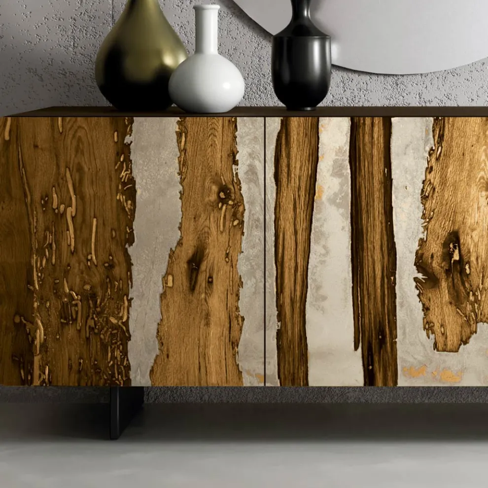 Wohnzimmer-Sideboard mit 3 Türen in Eichen- und Kunstharzoptik Saturn - Lars