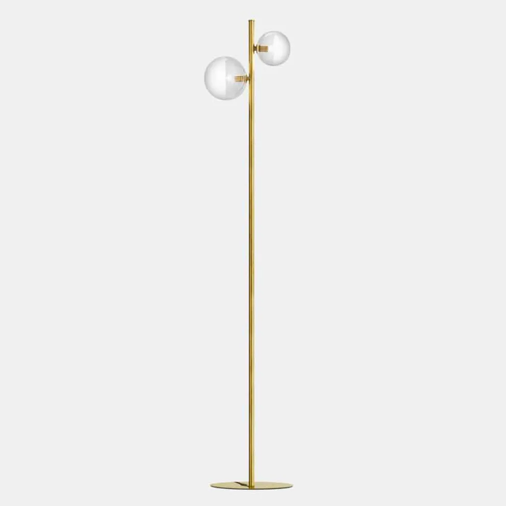 Wohnzimmer-Stehlampe mit 2 Lichtern aus natürlichem Messing und Glas - Molecola von Il Fanale