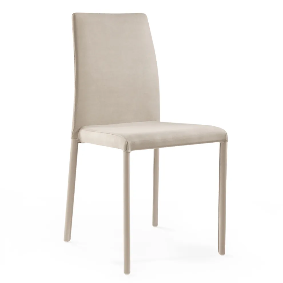 Wohnzimmerstuhl aus sandfarbenem Stoff und Stahl, hergestellt in Italien – Cigno