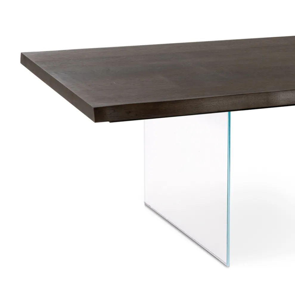 Wohnzimmertisch aus Eichenfurnier und Sockel aus gehärtetem Glas – Nicofisso