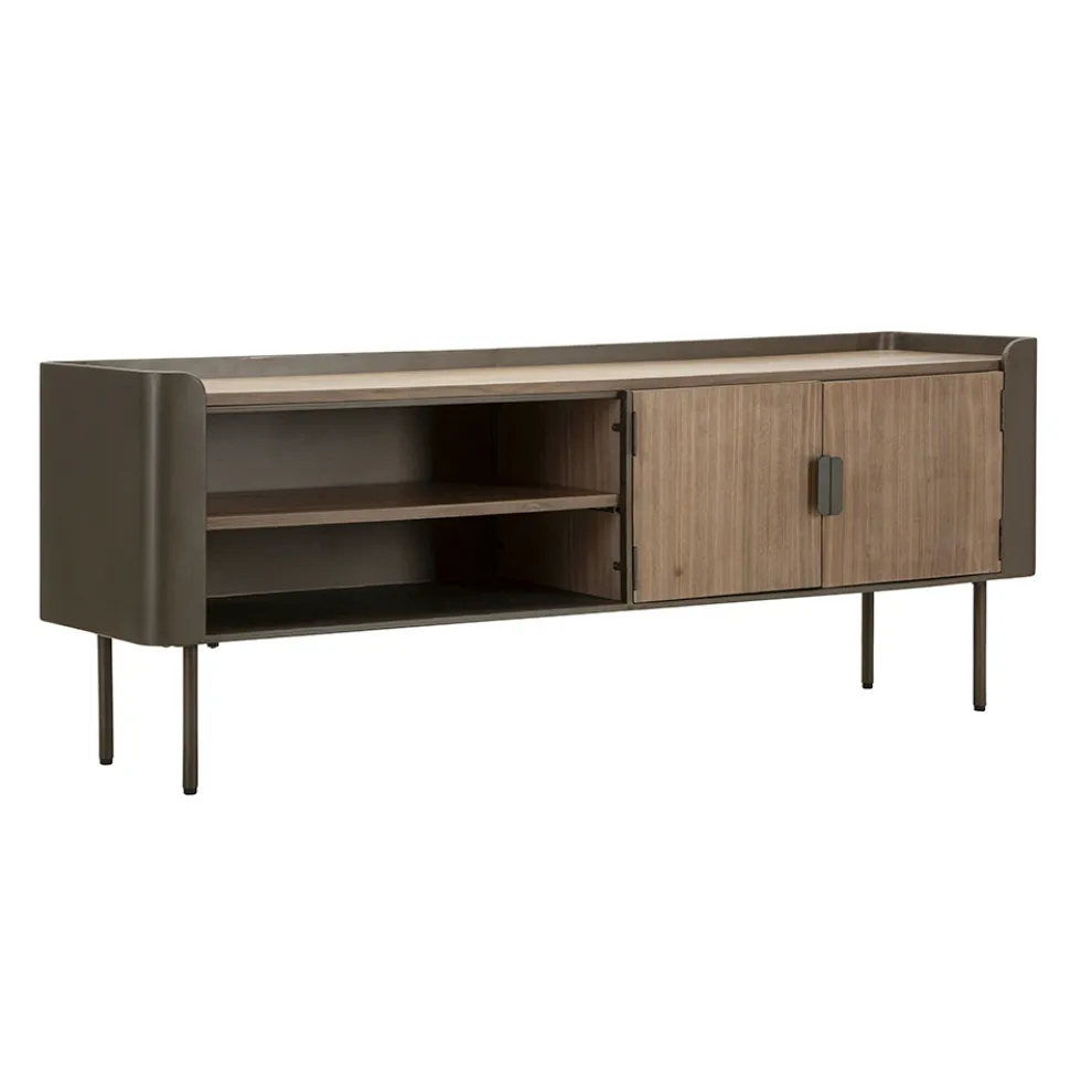 Wohnzimmer-TV-Ständer aus Tannenholz und Grauguss mit 2 Türen - Cooper