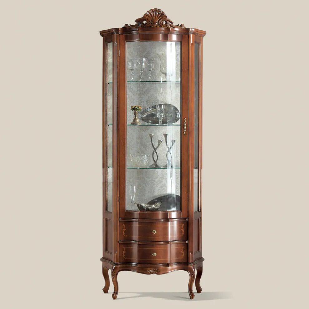 Wohnzimmervitrine 1 Tür und 2 Holzschubladen Made in Italy - Leonor