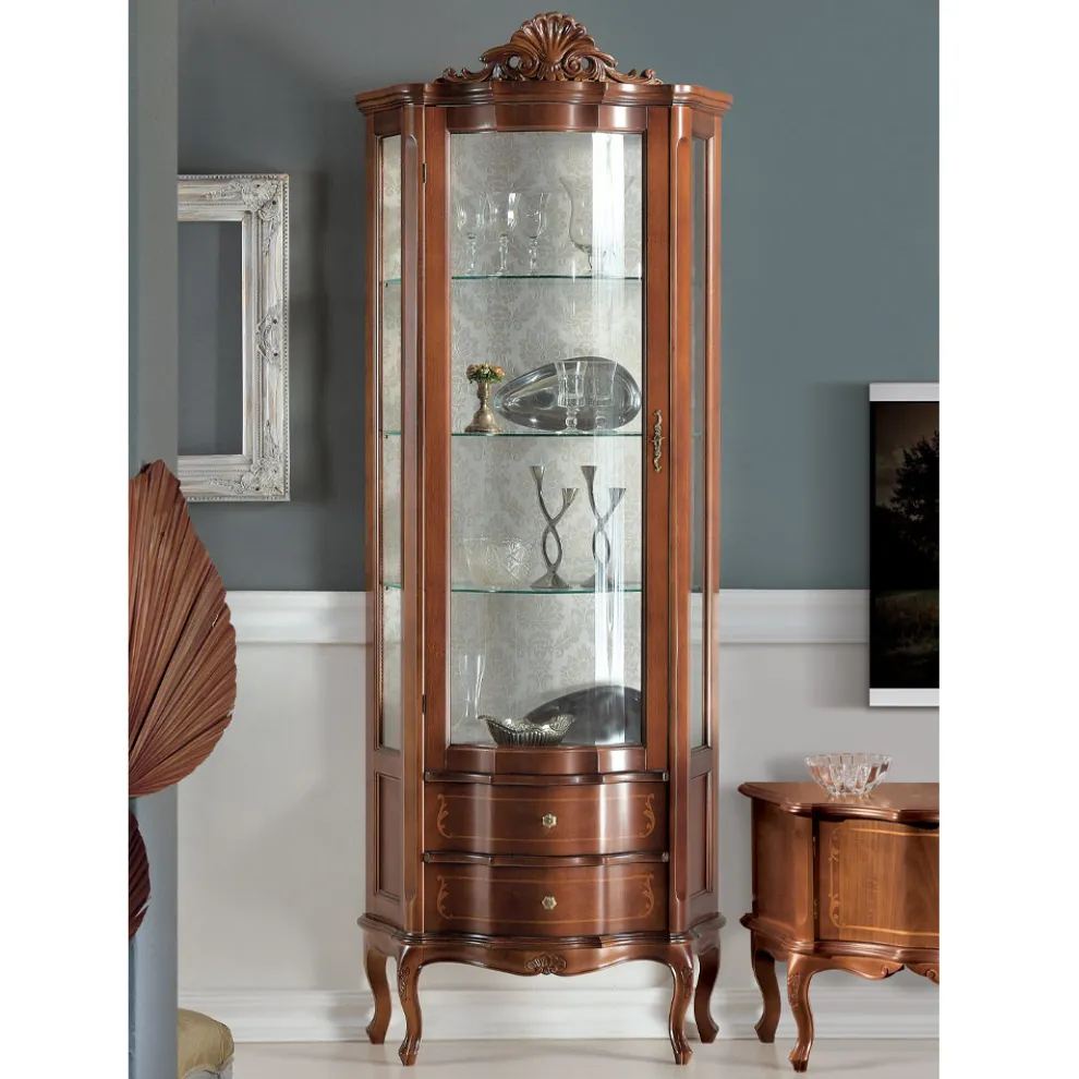 Wohnzimmervitrine 1 Tür und 2 Holzschubladen Made in Italy - Leonor