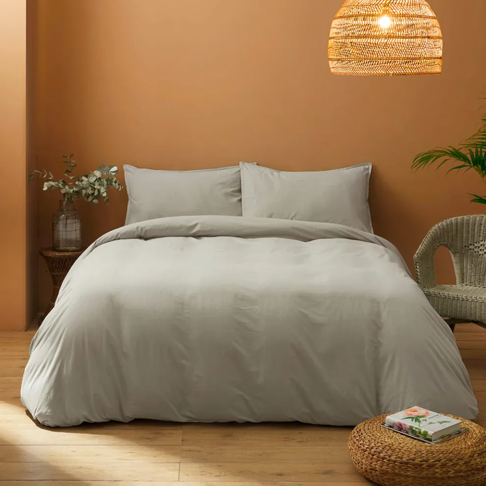 Einzelbettbezug-Set aus reiner, stückgefärbter Baumwolle mit 1 Kissenbezug - Delicacy