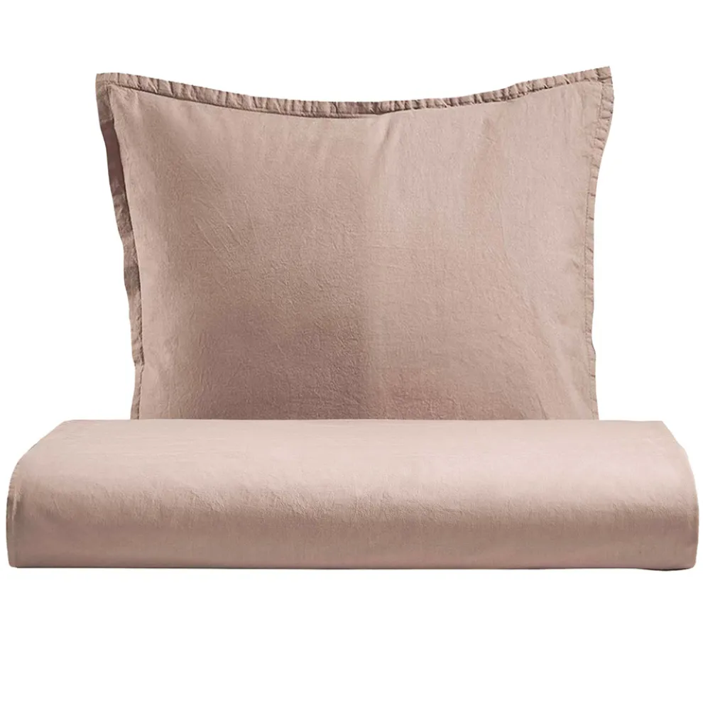 Einzelbettbezug-Set aus reiner, stückgefärbter Baumwolle mit 1 Kissenbezug - Delicacy