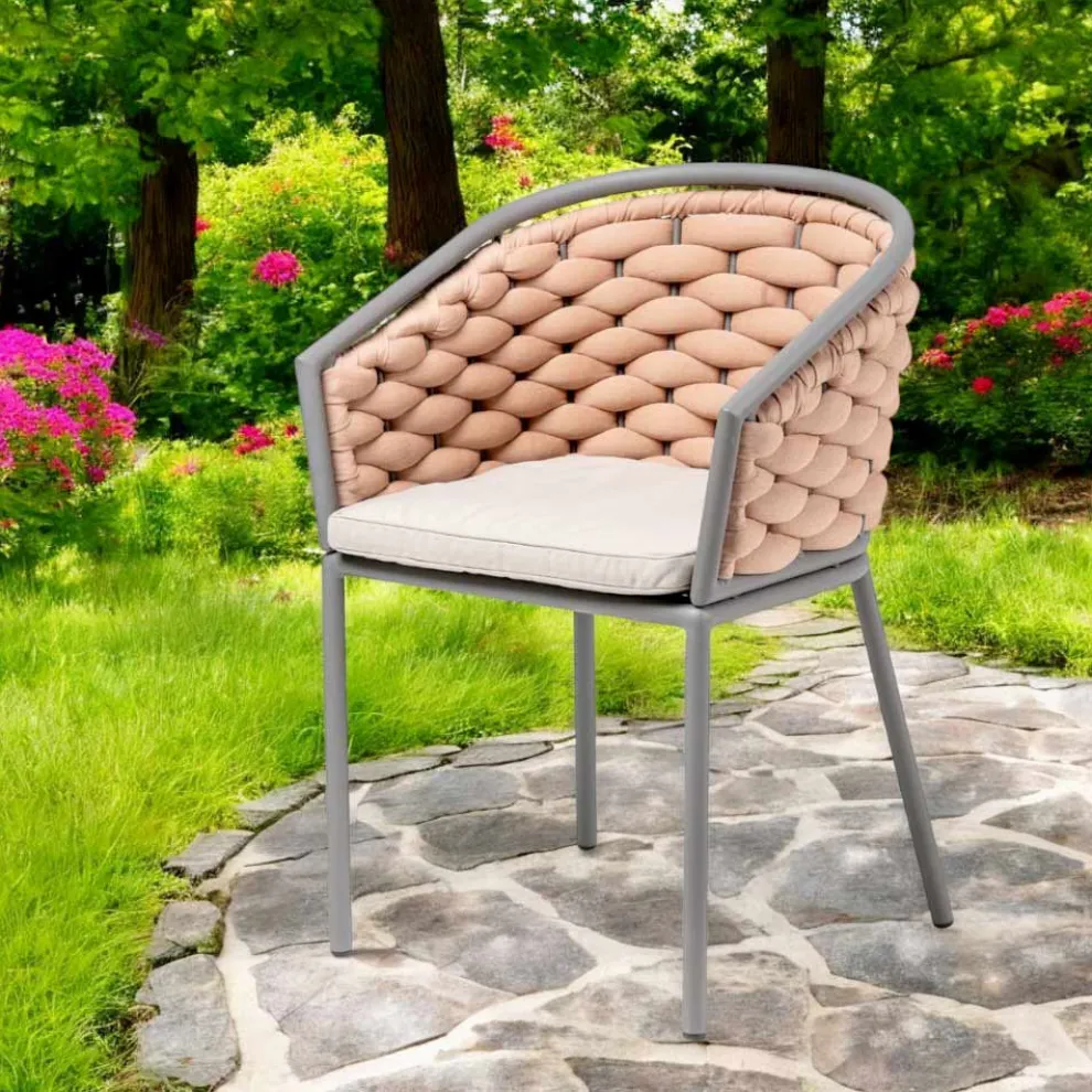 Outdoor-Sessel aus Aluminium und handgewebtem Olefil-Stoff – Reda
