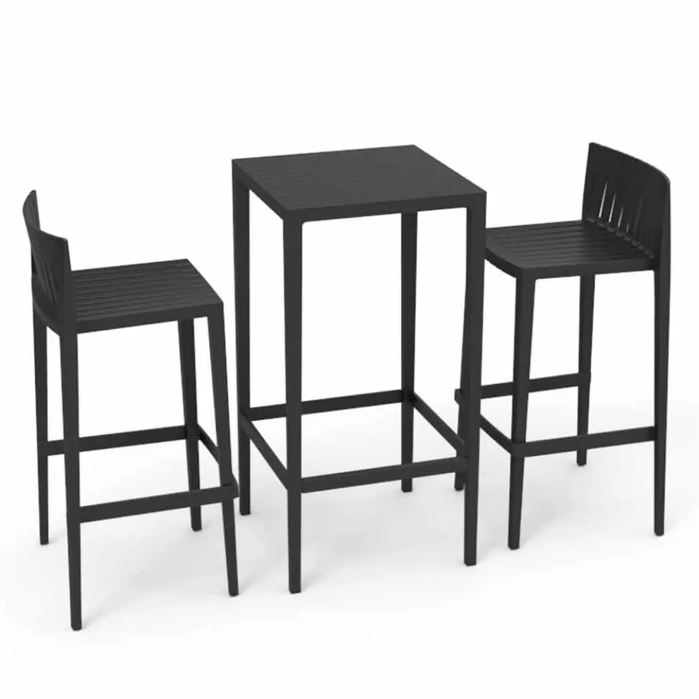 Vondom Spritz Outdoor-Set mit Tisch und 2 schwarzen Hockern, modernes Design