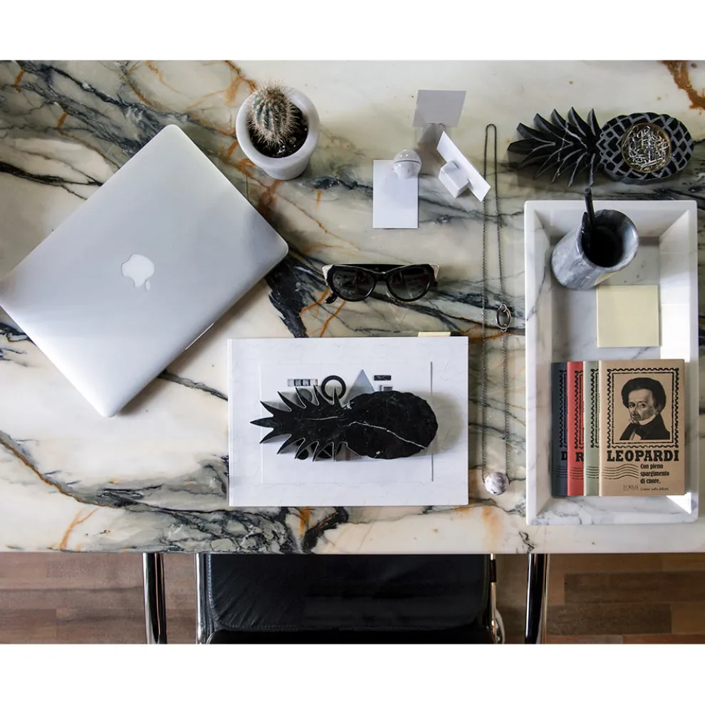 Rechteckiges Tablett aus weißem Carrara-Marmor Made in Italy - Vassili