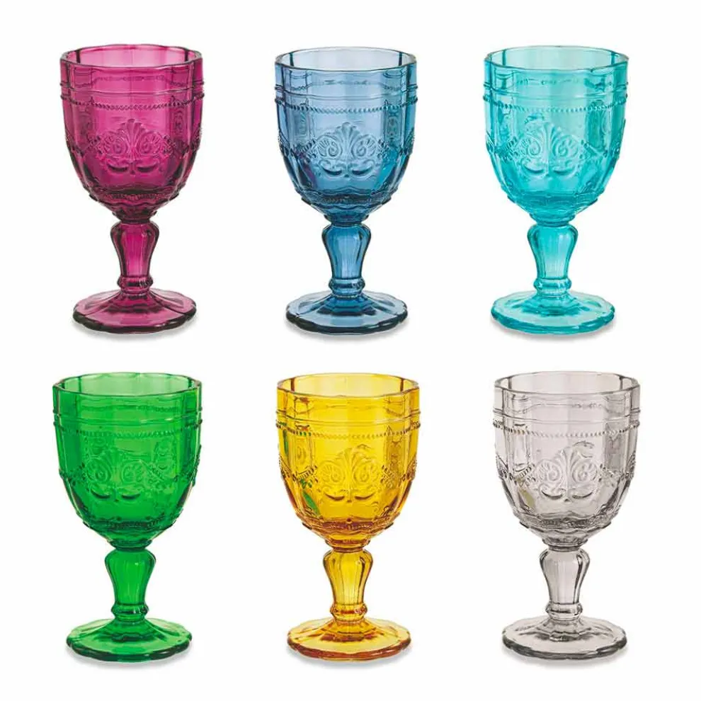 Farbige Weinkelche aus Glas mit Arabescato-Dekoration, 12-teiliger Service - Schraube