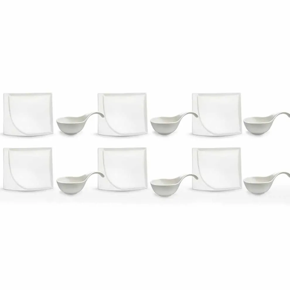 Aperitif Service 12 Stück moderne weiße Porzellan-Design-Platten - Nalah