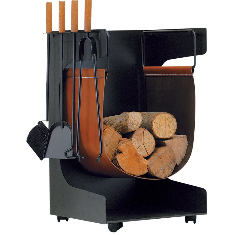 Holzhalter aus Kunstleder und Metall mit 4 Accessoires, hergestellt in Italien – Kamel