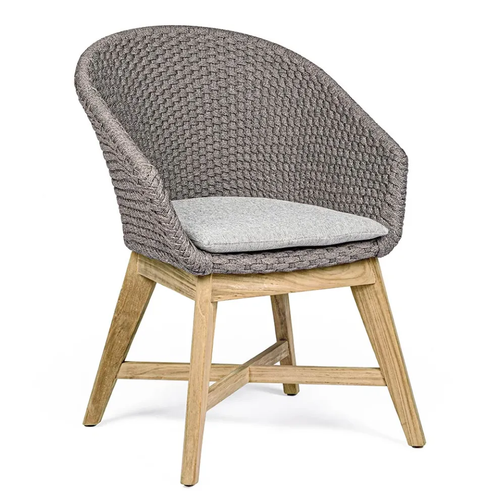 Outdoor-Sessel aus Holz und Seil mit Kissen, Homemotion, 2 Stück - Oskana