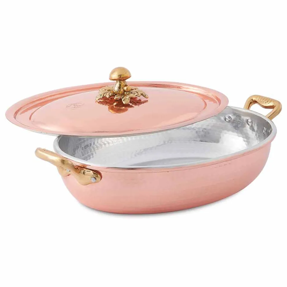 Handverzinntes Kupfer Oval Design Pfanne mit Deckel 27x20 cm - Mariachiara